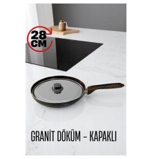Granit Döküm Tava Paslanmaz Çelik Kapaklı -Yapışmaz Taban 28 Cm