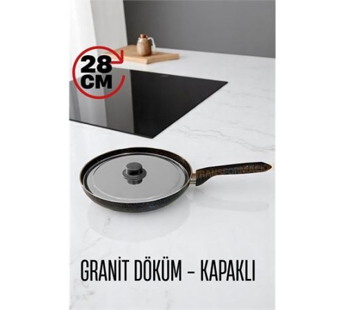 Granit Döküm Tava Paslanmaz Çelik Kapaklı -Yapışmaz Taban 28 Cm Granit Döküm Tava Paslanmaz Çelik Kapaklı -Yapışmaz Taban 28 Cm