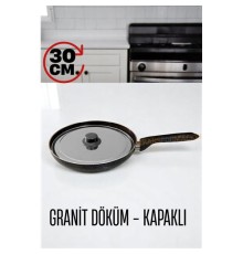 Granit Döküm Tava Paslanmaz Çelik Kapaklı -Yapışmaz Taban 30 Cm