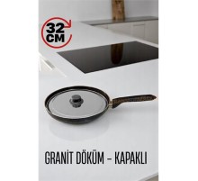 Granit Döküm Tava Paslanmaz Çelik Kapaklı -Yapışmaz Taban 32 Cm