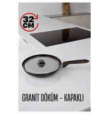 Granit Döküm Tava Paslanmaz Çelik Kapaklı -Yapışmaz Taban 32 Cm