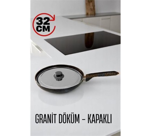 Granit Döküm Tava Paslanmaz Çelik Kapaklı -Yapışmaz Taban 32 Cm Granit Döküm Tava Paslanmaz Çelik Kapaklı -Yapışmaz Taban 32 Cm