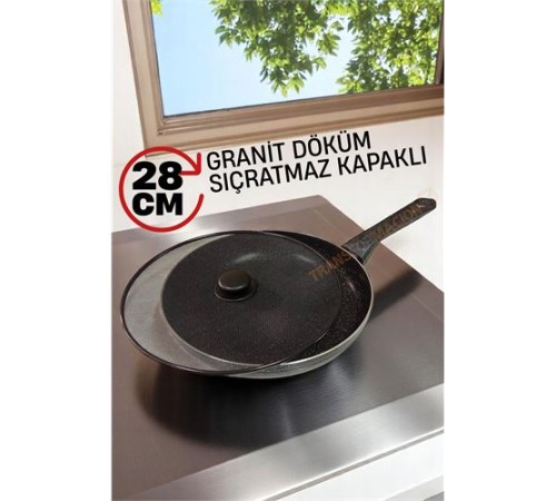 Granit Döküm Tava Yağ Sıçratmaz Kapaklı -Yapışmaz Taban 28 Cm Granit Döküm Tava Yağ Sıçratmaz Kapaklı -Yapışmaz Taban 28 Cm
