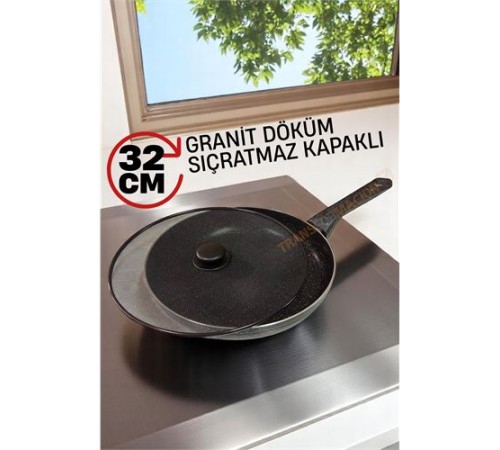 Granit Döküm Tava Yağ Sıçratmaz Kapaklı -Yapışmaz Taban 32 Cm Granit Döküm Tava Yağ Sıçratmaz Kapaklı -Yapışmaz Taban 32 Cm