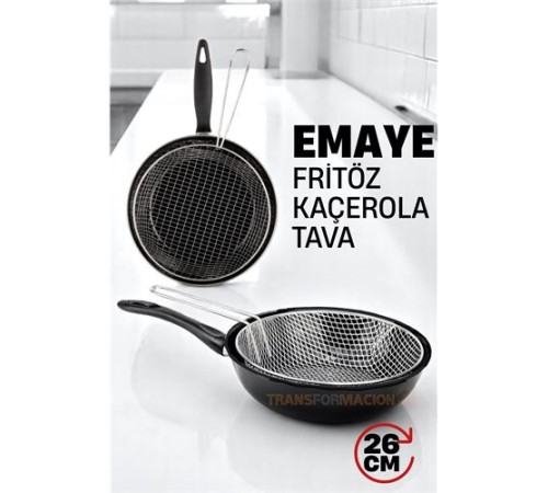 Fritözlü Emaye Kızartma Tavası- Kızartma Kaçerola Multi Kullanım 26 CM Fritözlü Emaye Kızartma Tavası- Kızartma Kaçerola Multi Kullanım 26 CM