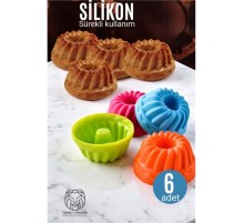 Silikon Göbekli Muffin CupCake Kalıbı - Sürekli Kullanım Muffin Kek Kalıbı 6 ADET