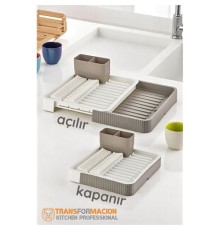 Açılır-Kapanır Bulaşıklık - Bulaşık Durulama Sepeti Tabaklık Bulaşık Kurutmalık LATTE