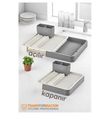 Açılır-Kapanır Bulaşıklık - Bulaşık Durulama Sepeti Tabaklık Bulaşık Kurutmalık GRİ