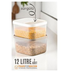 Erzak Bakliyat Kutusu Sürgülü Kapak Saklama Kabı 12 Litre 2 ADET