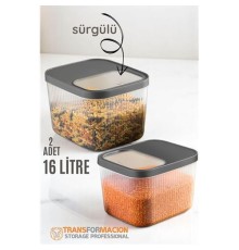 Erzak Bakliyat Kutusu Sürgülü Kapak Saklama Kabı 16 Litre 2 ADET