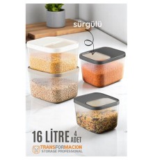 Erzak Bakliyat Kutusu Sürgülü Kapak Saklama Kabı 16 Litre 4 ADET