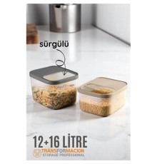 Erzak Bakliyat Kutusu Sürgülü Kapak Saklama Kabı 12 ve 16 Litre 2 li