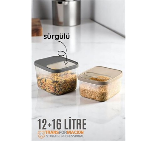 Erzak Bakliyat Kutusu Sürgülü Kapak Saklama Kabı 12 ve 16 Litre 2 li Erzak Bakliyat Kutusu Sürgülü Kapak Saklama Kabı 12 ve 16 Litre 2 li