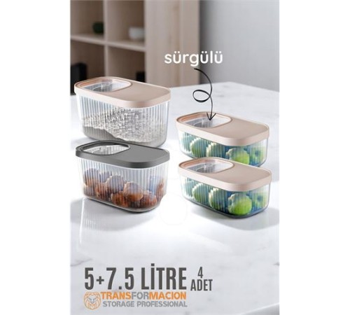 Erzak Bakliyat Kutusu Sürgülü Kapak Saklama Kabı 5 ve 7.5 Litre 4 lü Erzak Bakliyat Kutusu Sürgülü Kapak Saklama Kabı 5 ve 7.5 Litre 4 lü
