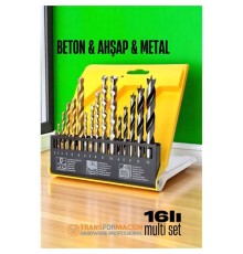 Matkap Ucu Seti- Beton Metal Ahşap Matkap Ucu Drill Bits Set 16 lı SET