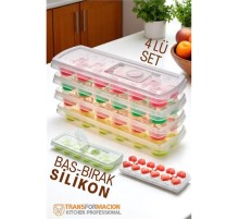 Buz Kalıbı - Bas-Bırak Kapaklı Silikon Buz Kalıbı 4 lü SET