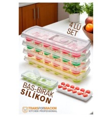 Buz Kalıbı - Bas-Bırak Kapaklı Silikon Buz Kalıbı 4 lü SET