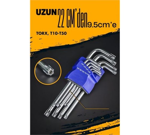 Uzun Torx Anahtar Seti Yıldız Alyan Seti - Torx Allen Anahtarı 9 Parça Uzun Torx Anahtar Seti Yıldız Alyan Seti - Torx Allen Anahtarı 9 Parça