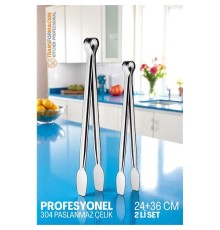 2 Boy Mutfak Maşası - Mangal Barbekü Maşası - Izgara Maşası Tava Maşası Çelik  18 ve 36 Cm