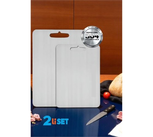 Kesim Tahtası - Profesyonel 304 Paslanmaz Çelik Doğrama Tahtası 2 Lİ SET