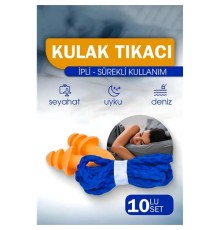 Kulak Tıkacı - İpli Silikon Kulak Tıkacı Seyahat Deniz Uyku Kulak Tıkacı 10 LU SET