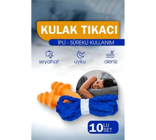 Kulak Tıkacı - İpli Silikon Kulak Tıkacı Seyahat Deniz Uyku Kulak Tıkacı 10 LU SET