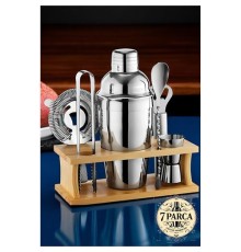 Shaker Kokteyl Set - 7 Parça 550 ML Shaker Coctail Set  Bambu Standlı