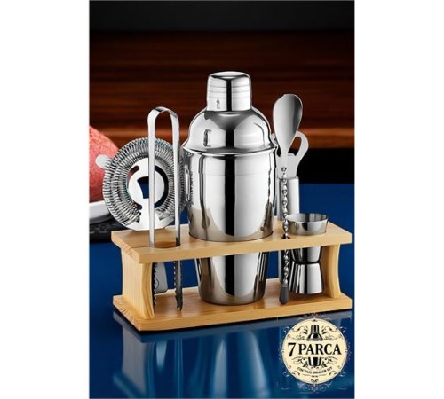Shaker Kokteyl Set - 7 Parça 550 ML Shaker Coctail Set Bambu Standlı Shaker Kokteyl Set - 7 Parça 550 ML Shaker Coctail Set Bambu Standlı