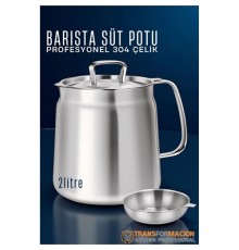 Barista Süt Potu- Filtreli Çok Amaçlı Pot - Yağ Filtresi Profesyonel 304 Paslanmaz Çelik