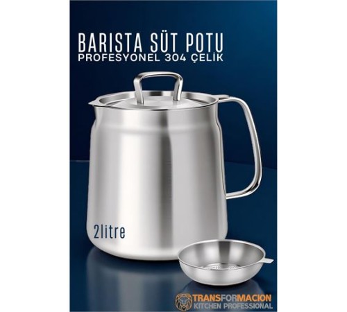 Barista Süt Potu- Filtreli Çok Amaçlı Pot - Yağ Filtresi Profesyonel 304 Paslanmaz Çelik