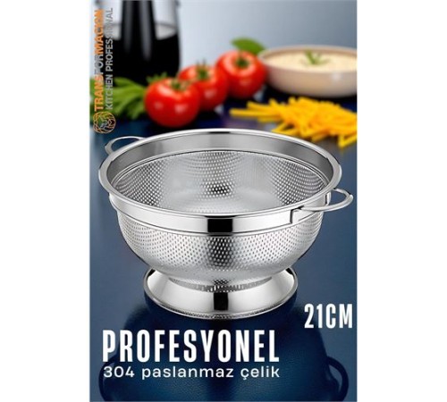Ayaklı Kevgir - 304 Paslanmaz Çelik Profesyonel Ayaklı Süzgeç 21 Cm