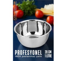 Inox Kase  - 20 Cm 1 Litre Karıştırma Kabı Profesyonel 304 Paslanmaz Çelik