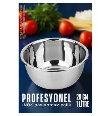 Inox Kase  - 20 Cm 1 Litre Karıştırma Kabı Profesyonel 304 Paslanmaz Çelik