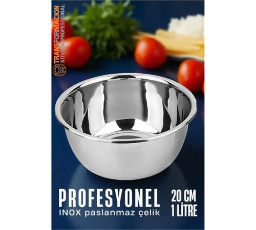 Inox Kase - 20 Cm 1 Litre Karıştırma Kabı Profesyonel 304 Paslanmaz Çelik Inox Kase - 20 Cm 1 Litre Karıştırma Kabı Profesyonel 304 Paslanmaz Çelik