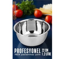 Inox Kase  - 22 Cm 1.2 Litre Karıştırma Kabı Profesyonel 304 Paslanmaz Çelik