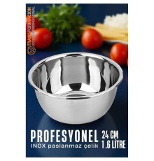 Inox Kase  - 24 Cm 1.6 Litre Karıştırma Kabı Profesyonel 304 Paslanmaz Çelik