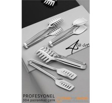 Mutfak Maşa Seti - Makarna Pasta Salata Çok Amaçlı Maşa 4 lü SET 304 Paslanmaz Çelik