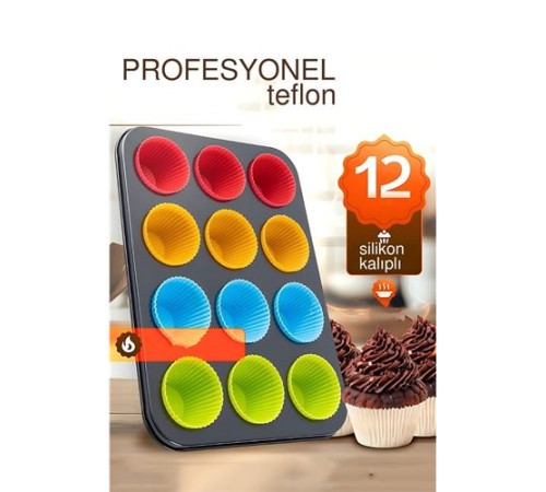 12 li Muffin Kalıbı Teflon Çelik - 12 ADET Silikon Muffi Kalıplı SET 12 li Muffin Kalıbı Teflon Çelik - 12 ADET Silikon Muffi Kalıplı SET
