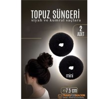 SİYAH Mini Saç Topuz Süngeri  2 ADET 7.5 CM Çap 3 cm Kalınlık