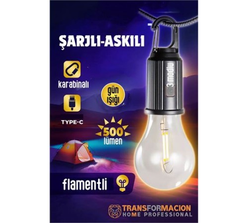 Askılı Portatif Şarjlı Askılı Ampül - Kamp Lambası - Acil Durum Lambası Askılı Portatif Şarjlı Askılı Ampül - Kamp Lambası - Acil Durum Lambası