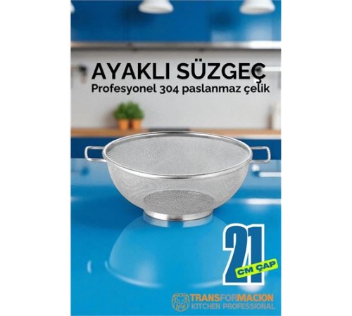 21 cm Süzgeç - Makarna Süzgeci Pirinç Meyve Süzgeci 304 Paslanmaz Çelik