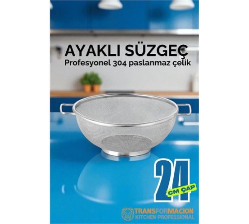 24 cm Süzgeç - Makarna Süzgeci Pirinç Meyve Süzgeci 304 Paslanmaz Çelik