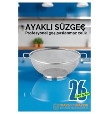 26 cm Süzgeç - Makarna Süzgeci Pirinç Meyve Süzgeci 304 Paslanmaz Çelik