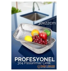 Büyük 30X22 CM Kevgir - Profesyonel Süzgeç 304 Paslanmaz Çelik