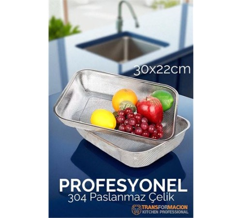 Büyük 30X22 CM Kevgir - Profesyonel Süzgeç 304 Paslanmaz Çelik