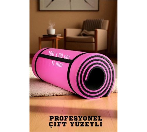 Pilates Matı- Spor Matı - Yoga Matı 11 mm Çift Taraflı Pembe