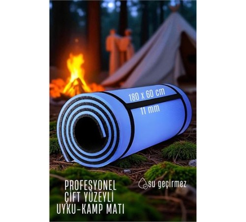 Uyku Matı - Kamp Matı - Piknik Çadır Matı 11 mm Çift Taraflı Mavi