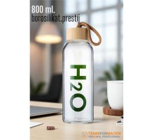 Cam Matara - 800 Ml Bambu Kapaklı Borosilikat Cam Matara - Ofis Matarası