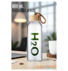 Transformacion Cam Matara - 800 Ml Bambu Kapaklı Borosilikat Cam Matara - Ofis Matarası