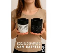 Cam Küllük - Mermer Desenli 2 li Küllük Seti  Kafe Küllüğü Restoran Küllüğü Masaüstü Küllük